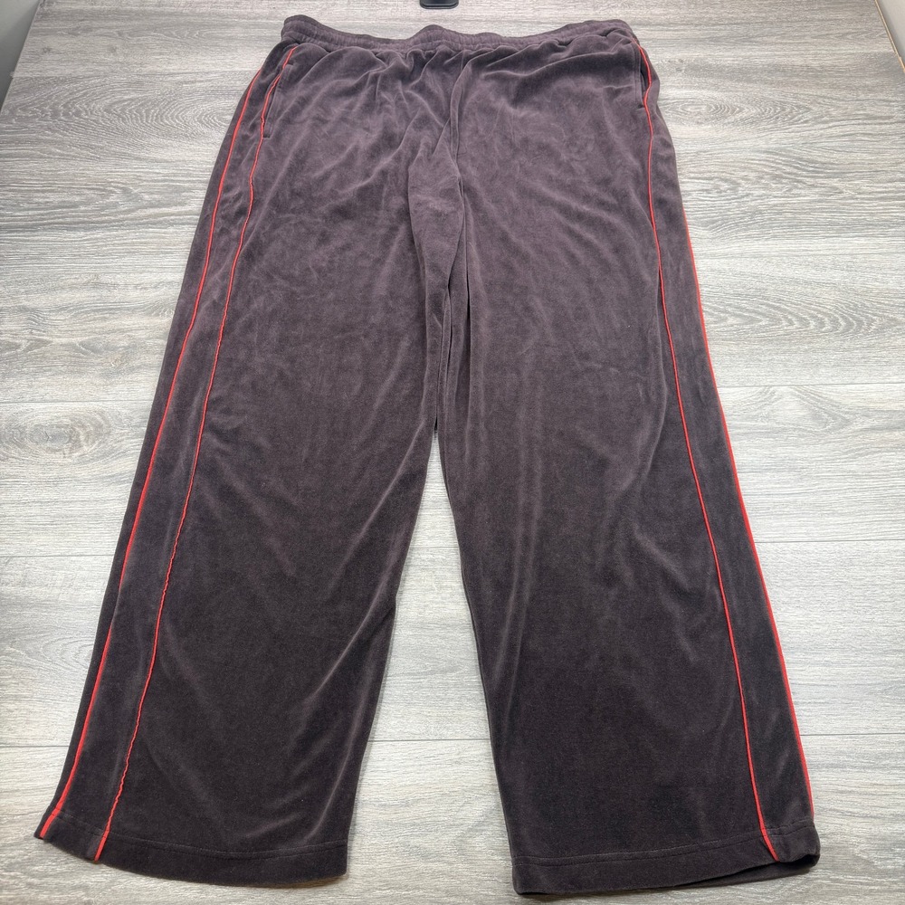 DKNY Active Sweatpants Womens XL Brown Red Piping Velour Wide Leg Track Pant Y2K